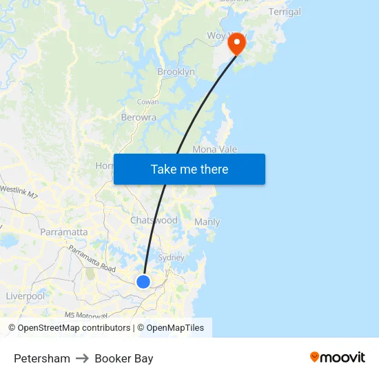 Petersham to Booker Bay map