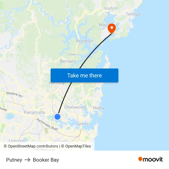 Putney to Booker Bay map