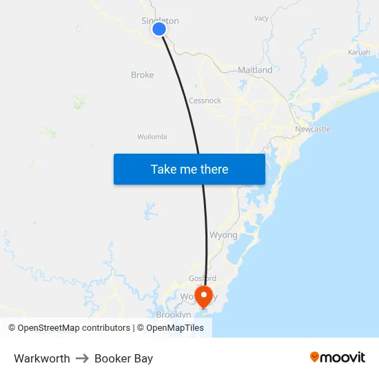 Warkworth to Booker Bay map