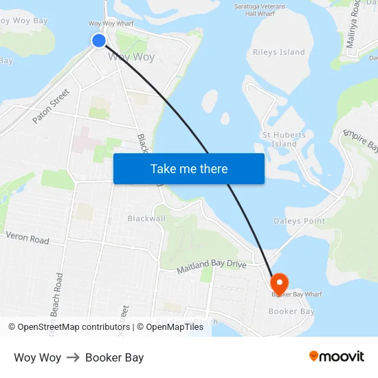Woy Woy to Booker Bay map
