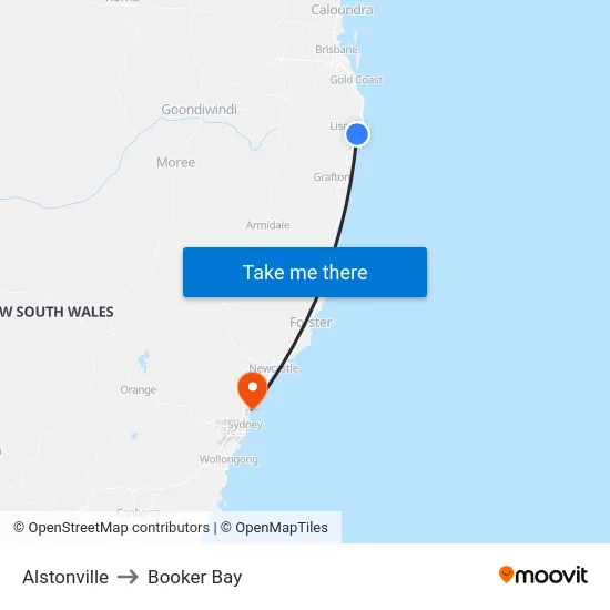 Alstonville to Booker Bay map