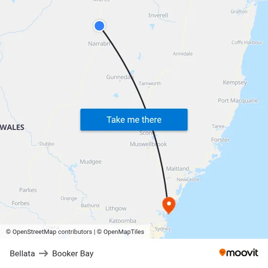 Bellata to Booker Bay map