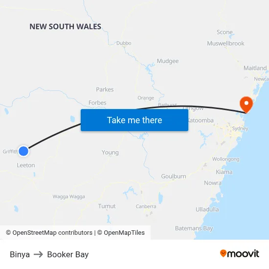 Binya to Booker Bay map