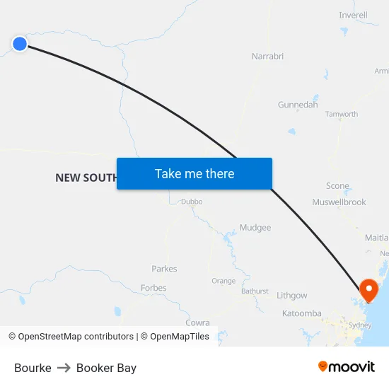 Bourke to Booker Bay map