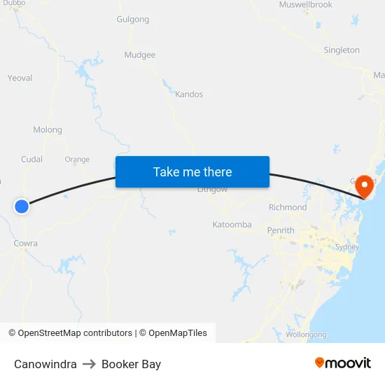 Canowindra to Booker Bay map