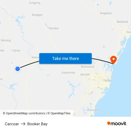 Carcoar to Booker Bay map
