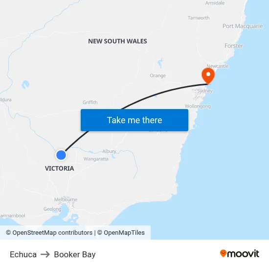Echuca to Booker Bay map