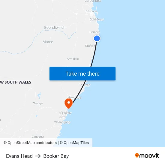 Evans Head to Booker Bay map