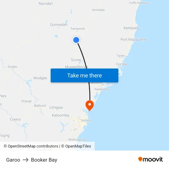 Garoo to Booker Bay map