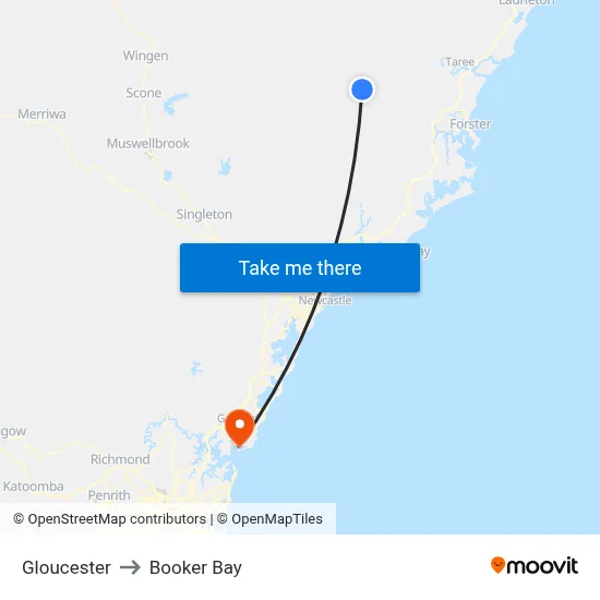 Gloucester to Booker Bay map