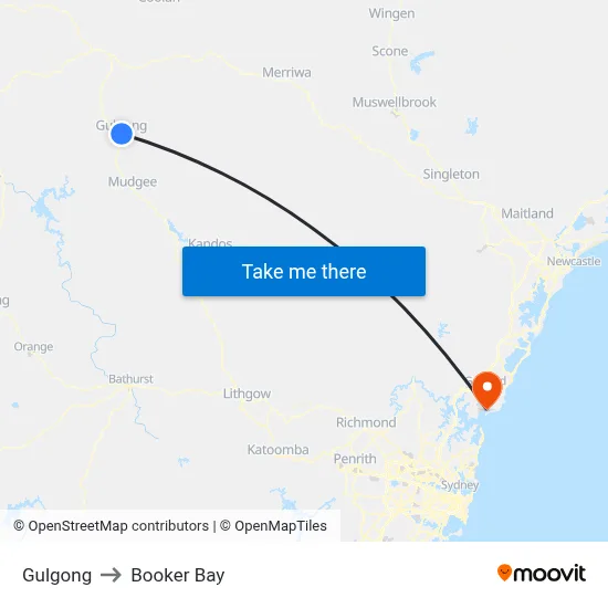 Gulgong to Booker Bay map
