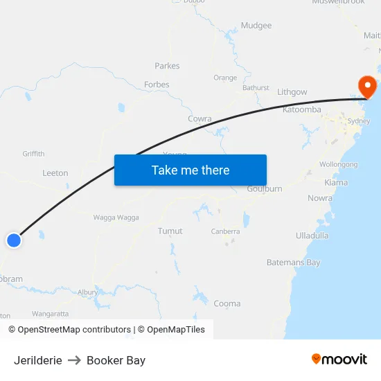 Jerilderie to Booker Bay map
