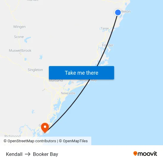 Kendall to Booker Bay map