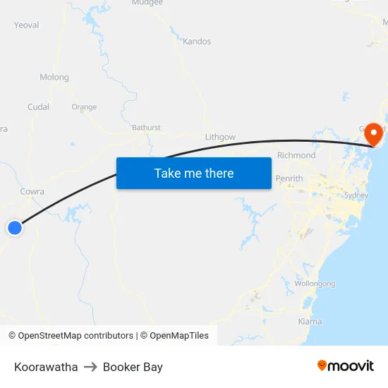 Koorawatha to Booker Bay map
