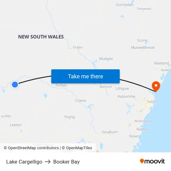 Lake Cargelligo to Booker Bay map
