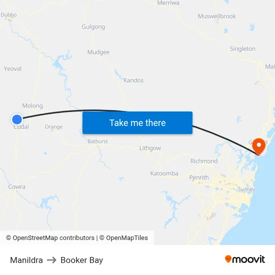 Manildra to Booker Bay map