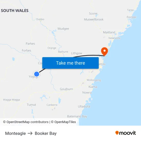 Monteagle to Booker Bay map