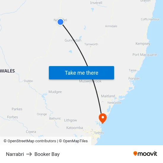 Narrabri to Booker Bay map