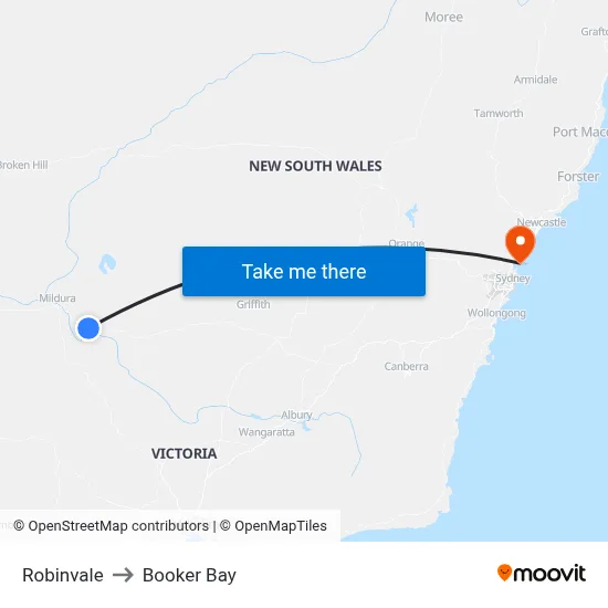 Robinvale to Booker Bay map