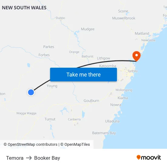 Temora to Booker Bay map