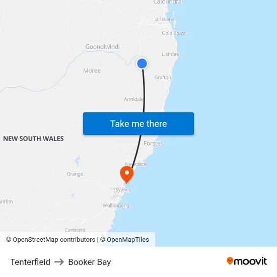 Tenterfield to Booker Bay map