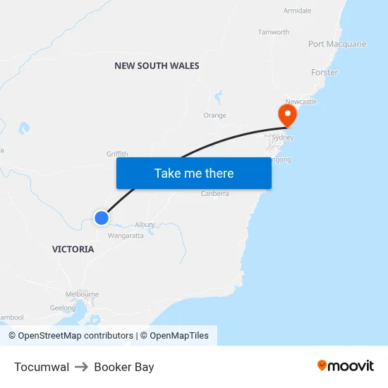 Tocumwal to Booker Bay map