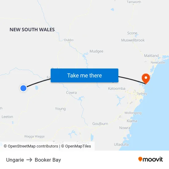 Ungarie to Booker Bay map