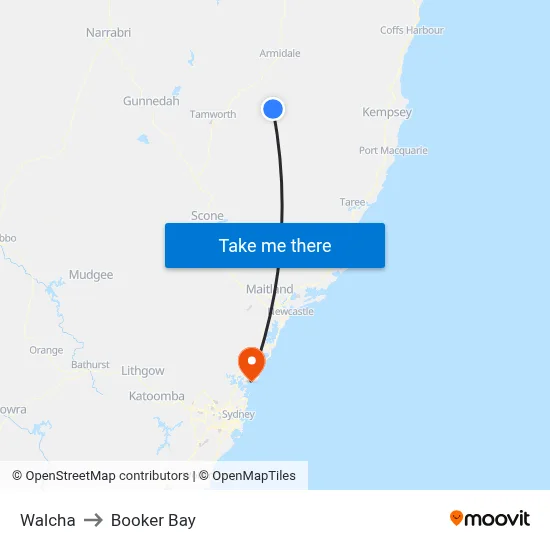Walcha to Booker Bay map
