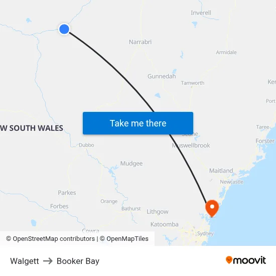 Walgett to Booker Bay map