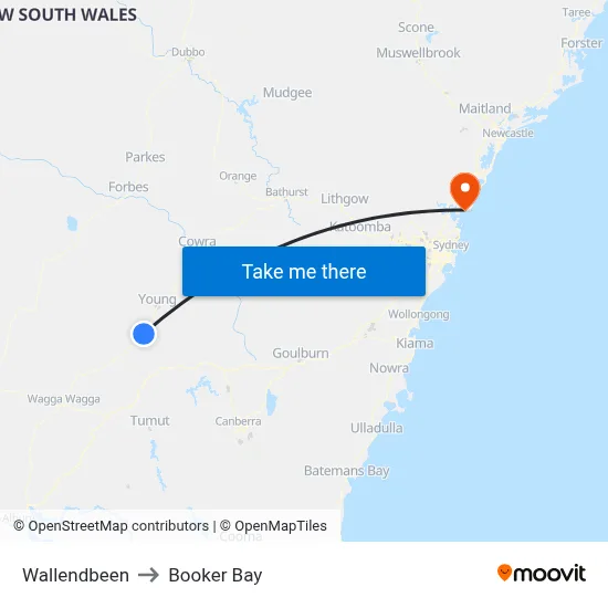 Wallendbeen to Booker Bay map