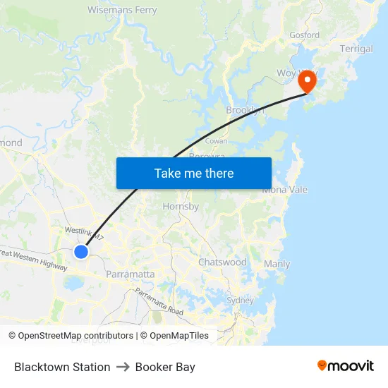 Blacktown Station to Booker Bay map
