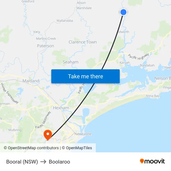 Booral (NSW) to Boolaroo map