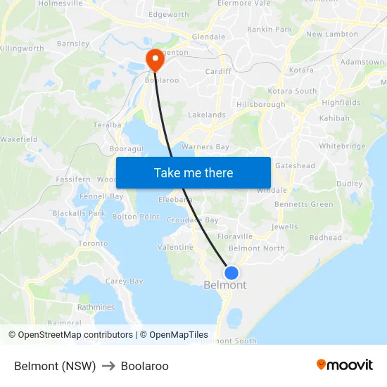 Belmont (NSW) to Boolaroo map