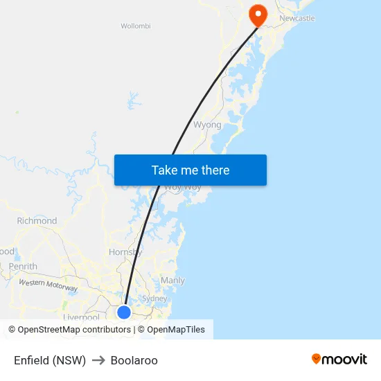 Enfield (NSW) to Boolaroo map