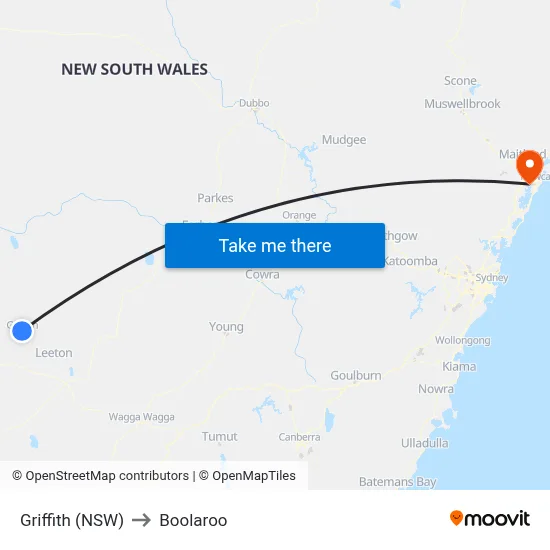 Griffith (NSW) to Boolaroo map