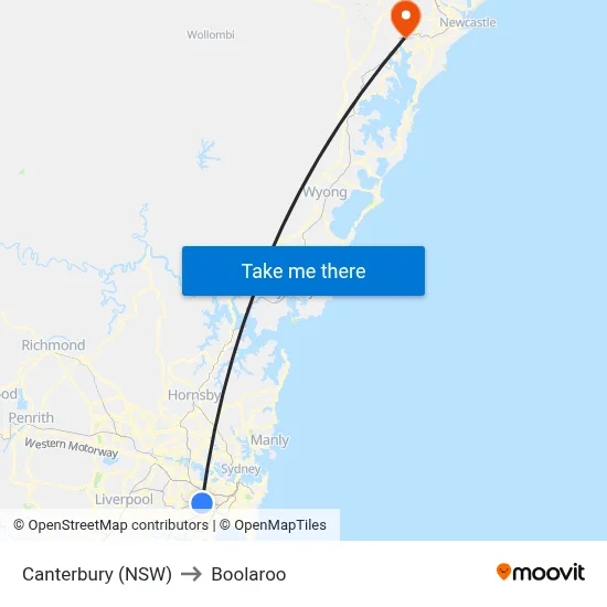 Canterbury (NSW) to Boolaroo map