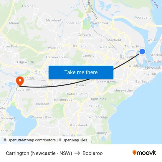 Carrington (Newcastle - NSW) to Boolaroo map