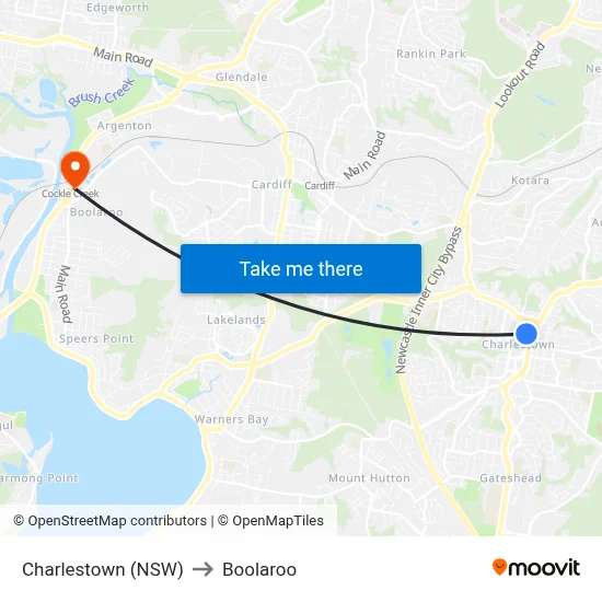 Charlestown (NSW) to Boolaroo map