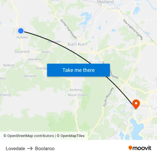Lovedale to Boolaroo map