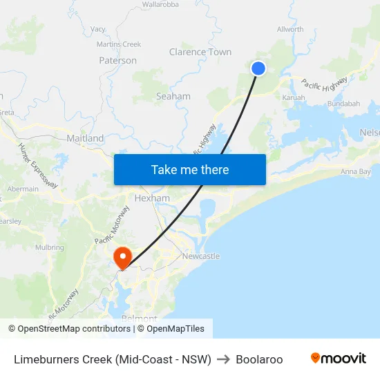 Limeburners Creek (Mid-Coast - NSW) to Boolaroo map