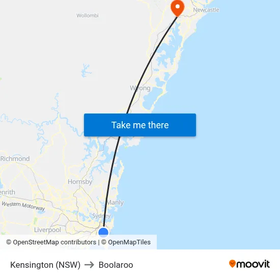 Kensington (NSW) to Boolaroo map