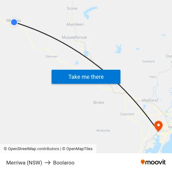 Merriwa (NSW) to Boolaroo map