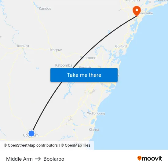 Middle Arm to Boolaroo map