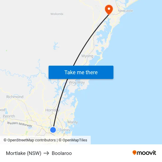 Mortlake (NSW) to Boolaroo map