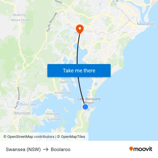 Swansea (NSW) to Boolaroo map