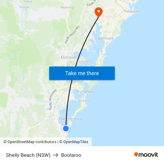 Shelly Beach (NSW) to Boolaroo map