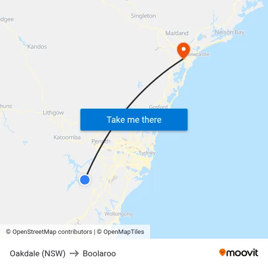Oakdale (NSW) to Boolaroo map
