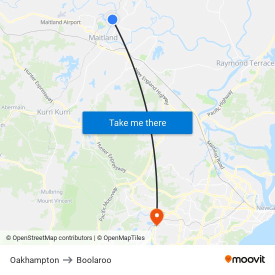 Oakhampton to Boolaroo map