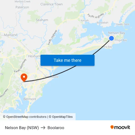 Nelson Bay (NSW) to Boolaroo map