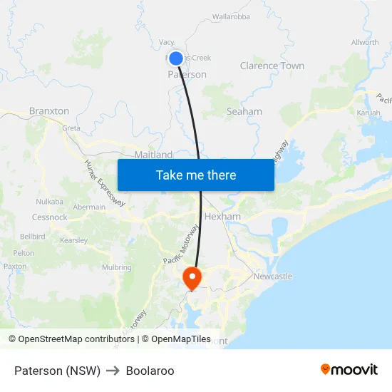Paterson (NSW) to Boolaroo map